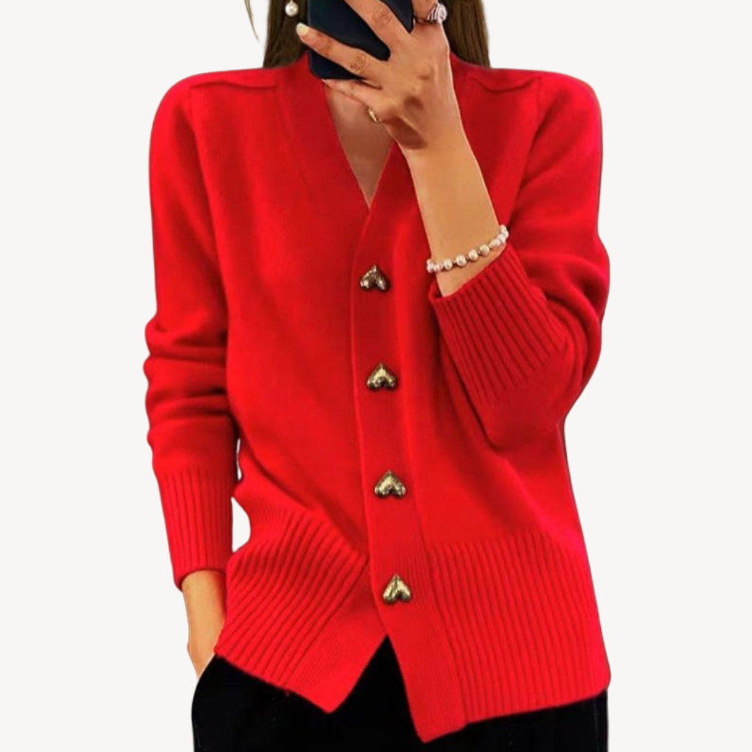 Gilet à col en V et boutons en forme de cœur pour femme