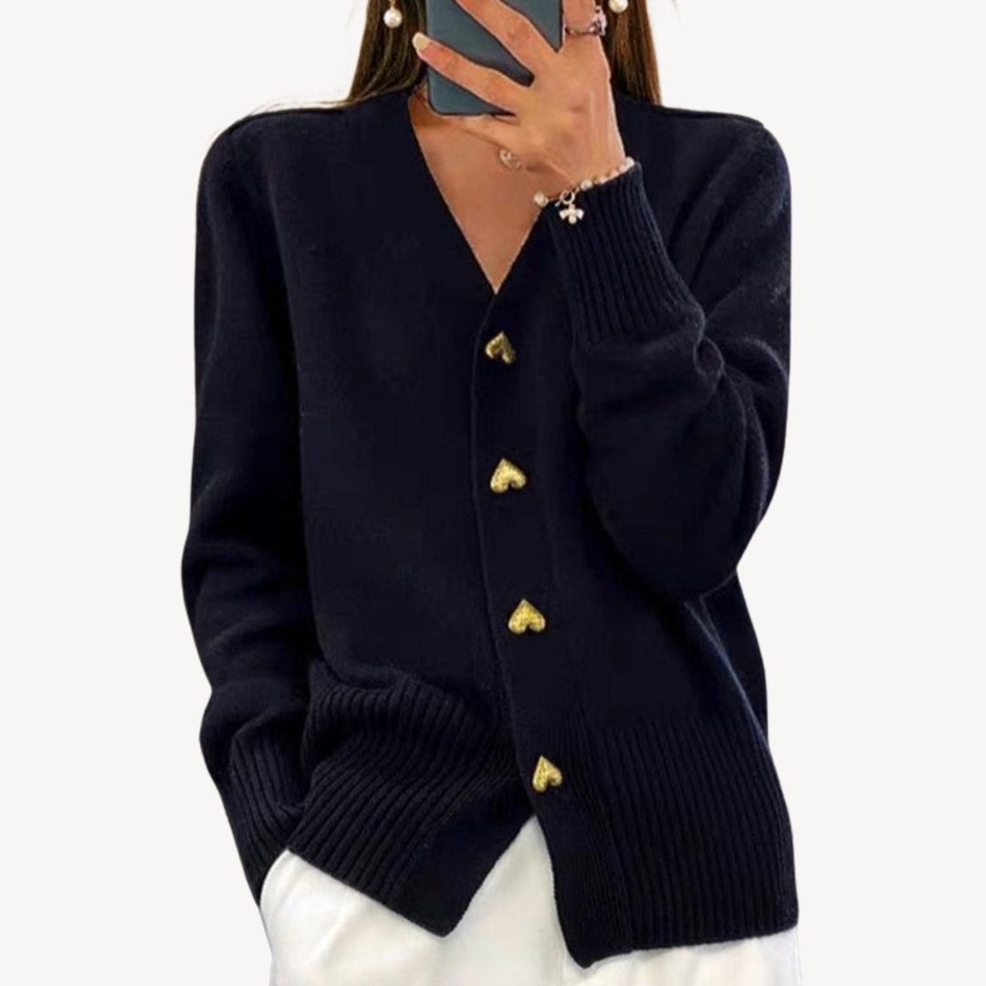 Gilet à col en V et boutons en forme de cœur pour femme