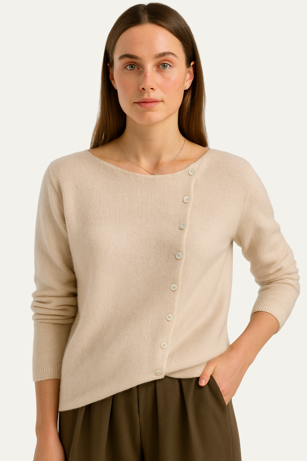 Gilet asymétrique boutonné en maille pour femme
