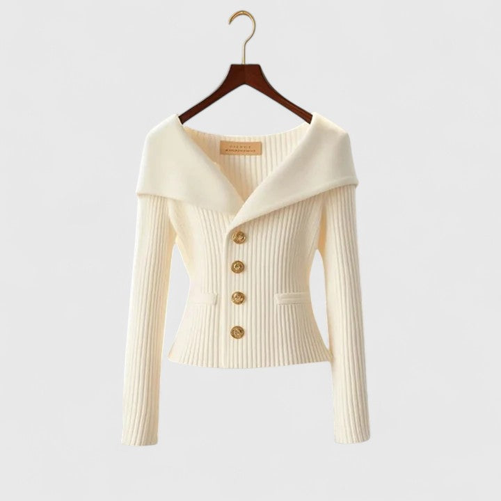 Gilet boutonné côtelé à épaules dénudées pour femme