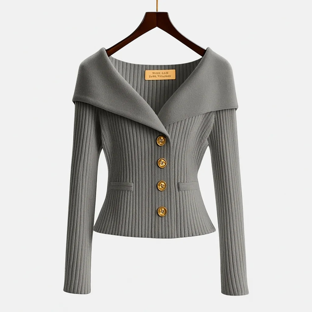 Gilet boutonné côtelé à épaules dénudées pour femme