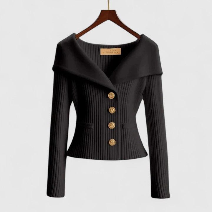 Gilet boutonné côtelé à épaules dénudées pour femme