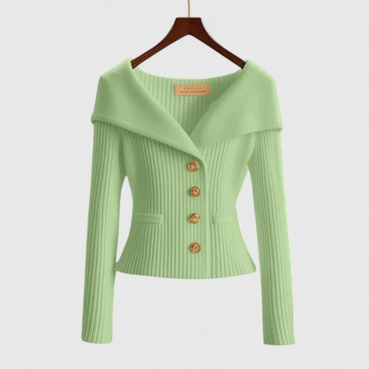 Gilet boutonné côtelé à épaules dénudées pour femme