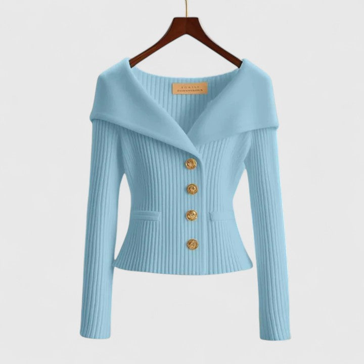 Gilet boutonné côtelé à épaules dénudées pour femme