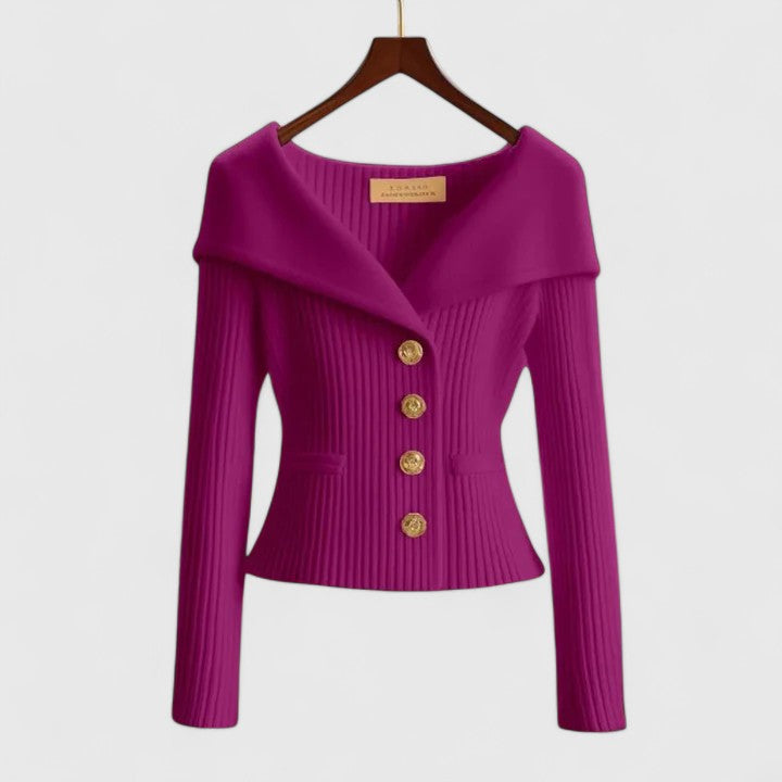 Gilet boutonné côtelé à épaules dénudées pour femme