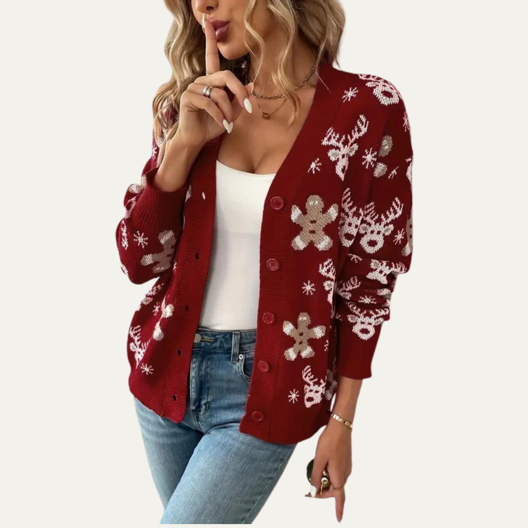 Gilet boutonné en maille à motif pain d'épice pour femme
