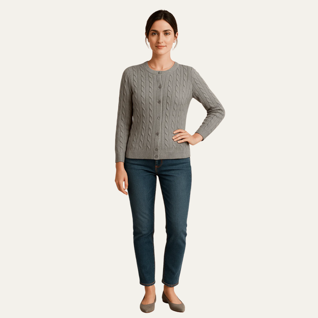 Gilet boutonné en maille torsadée pour femme