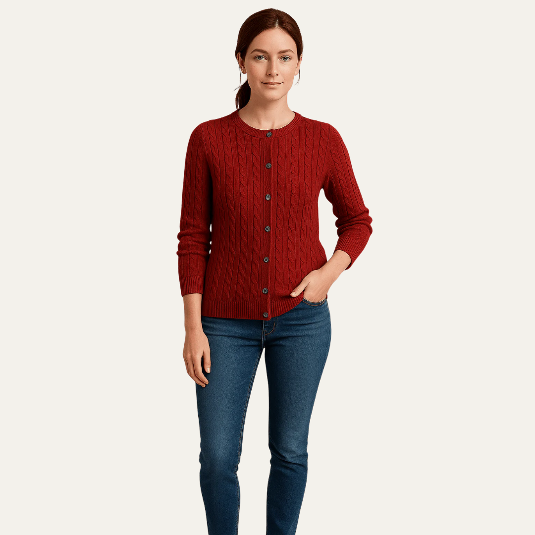 Gilet boutonné en maille torsadée pour femme