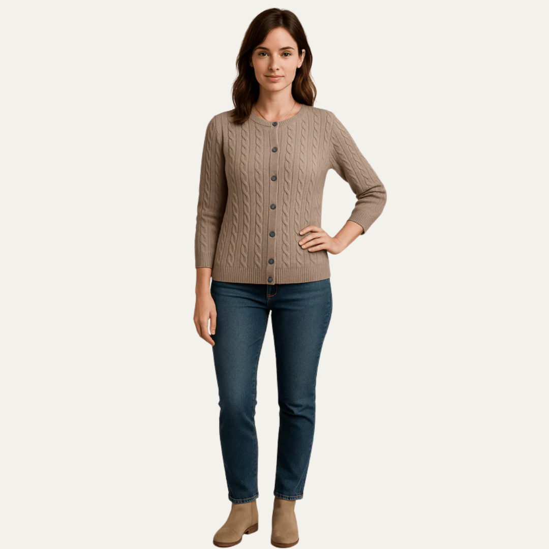 Gilet boutonné en maille torsadée pour femme