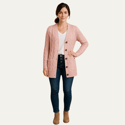 Gilet cardigan classique mi-long pour femme
