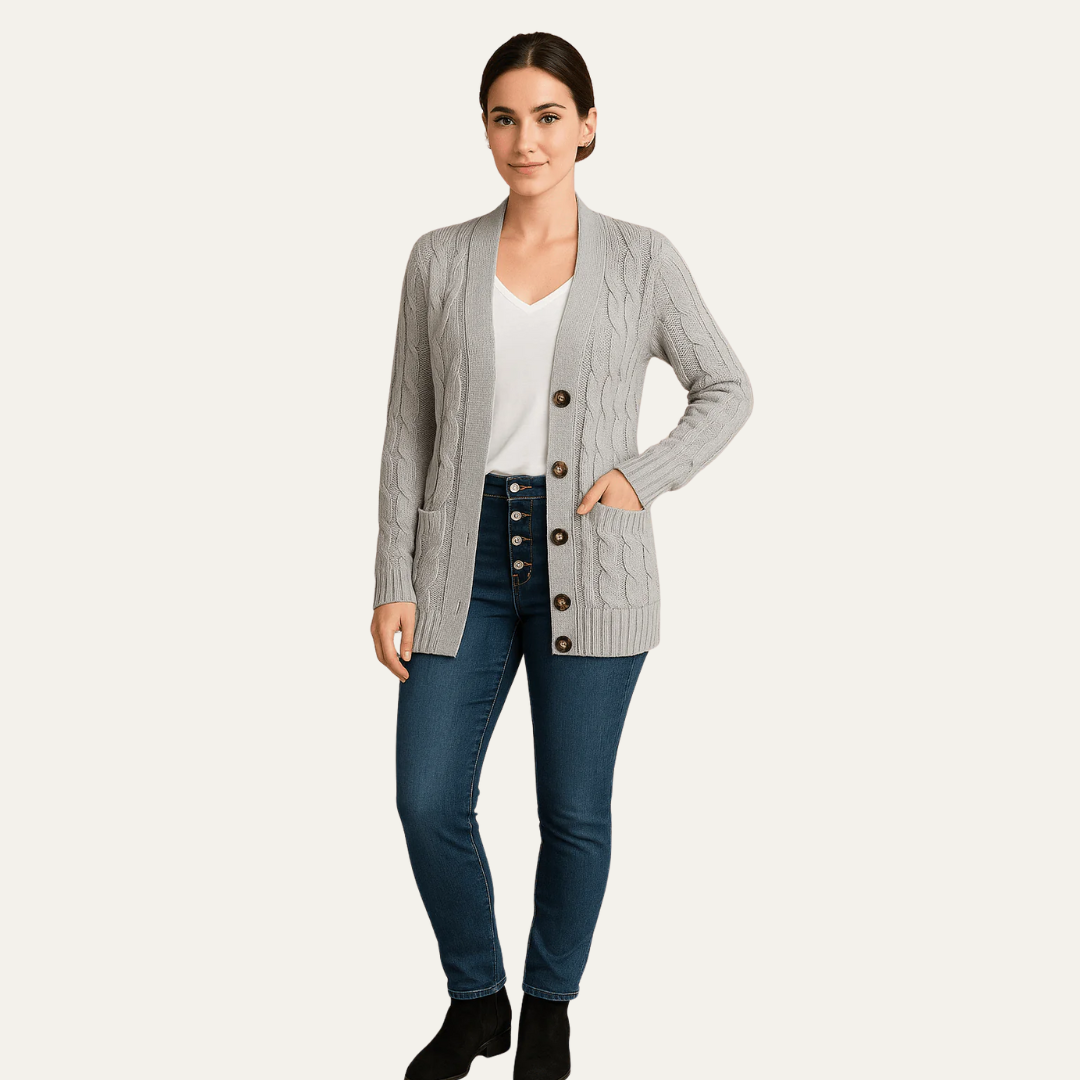 Gilet cardigan classique mi-long pour femme