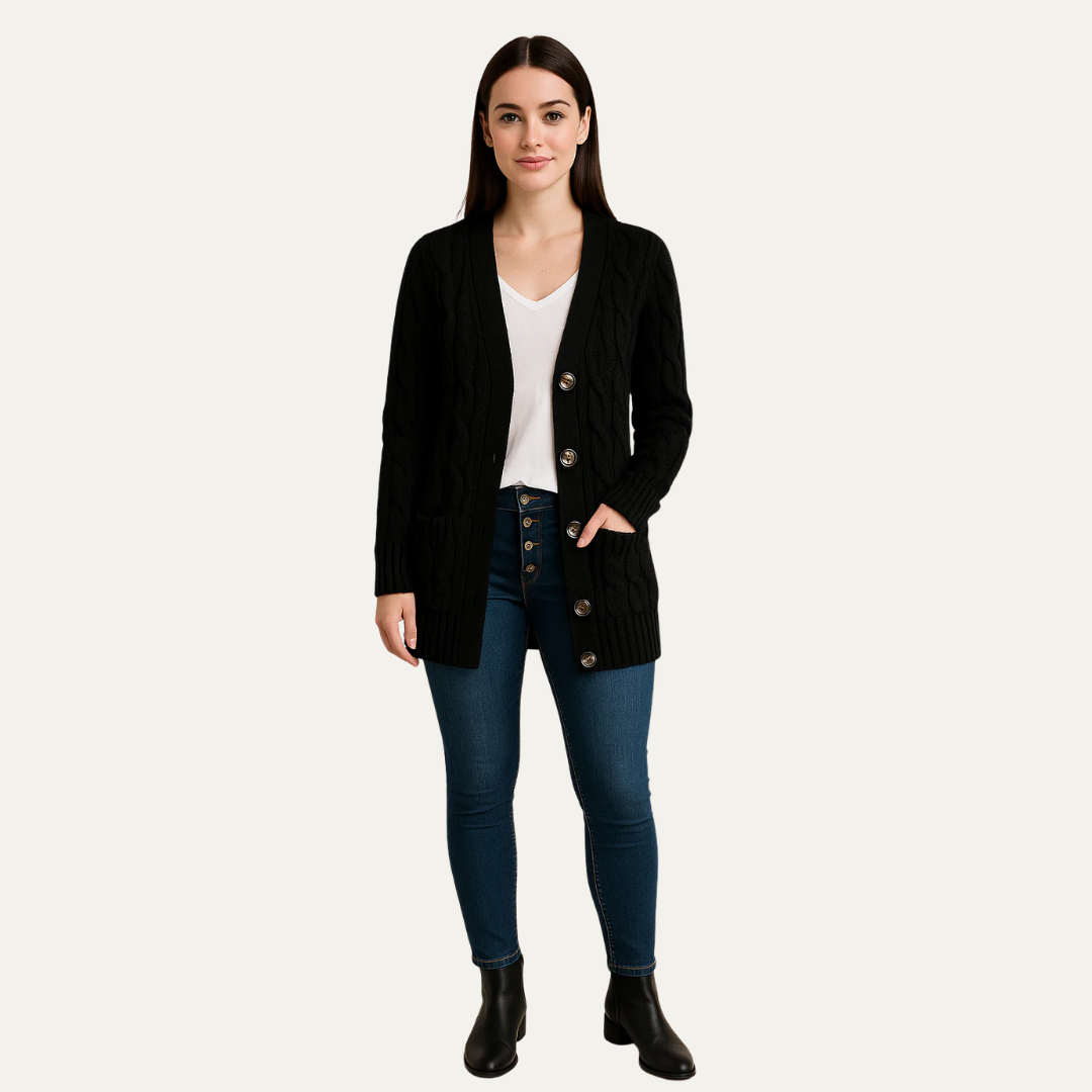 Gilet cardigan classique mi-long pour femme