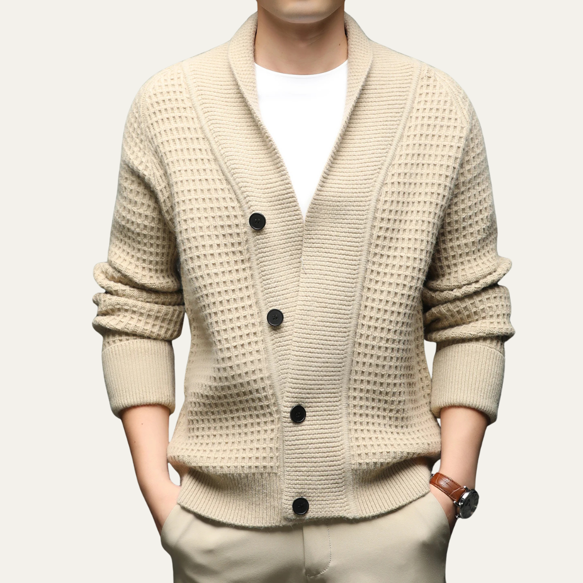 Gilet cardigan homme à col châle en maille texturée
