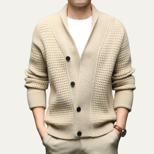 Gilet cardigan homme à col châle en maille texturée