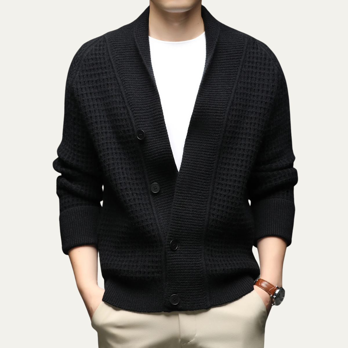 Gilet cardigan homme à col châle en maille texturée