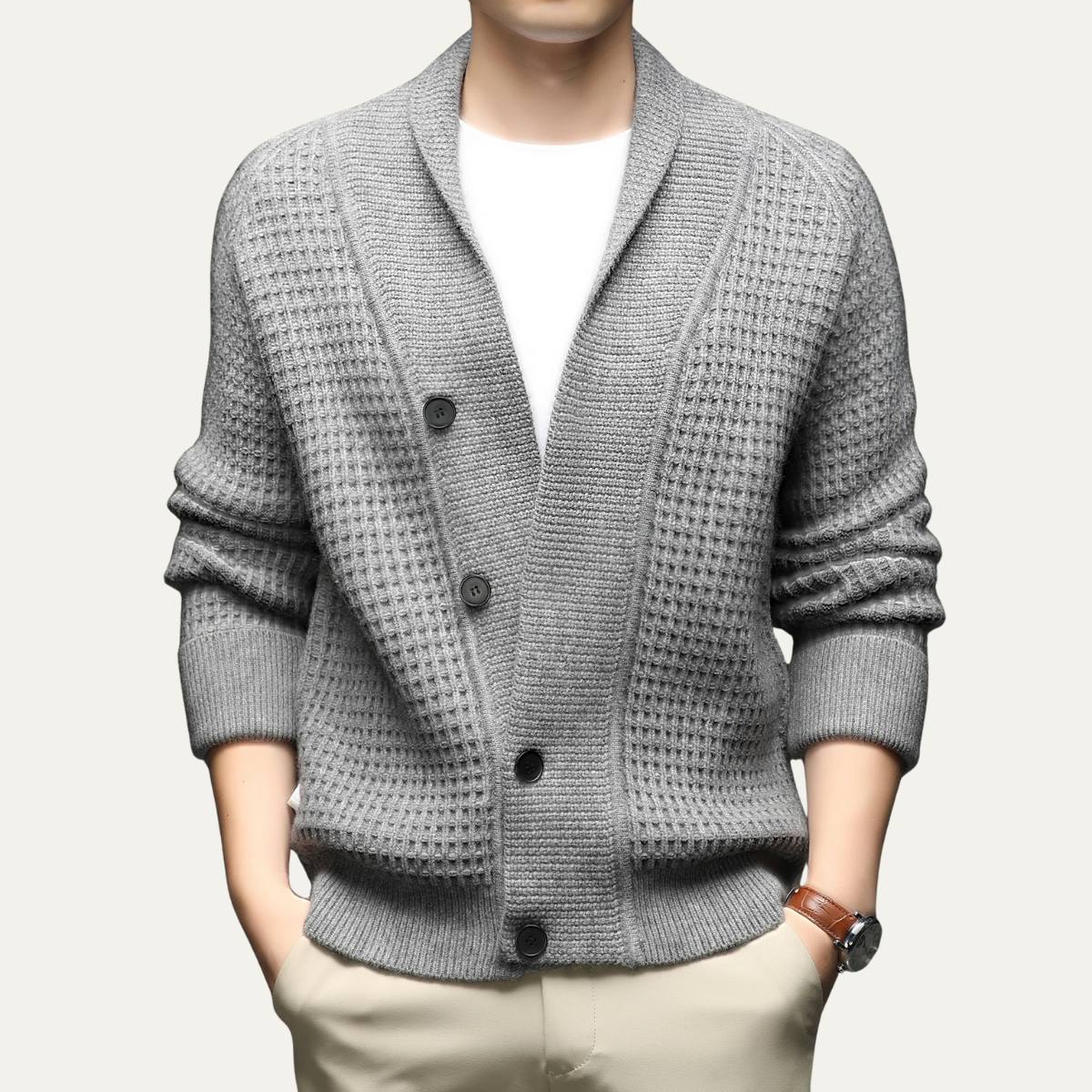 Gilet cardigan homme à col châle en maille texturée
