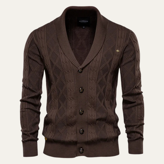 Gilet cardigan homme à col châle et torsades