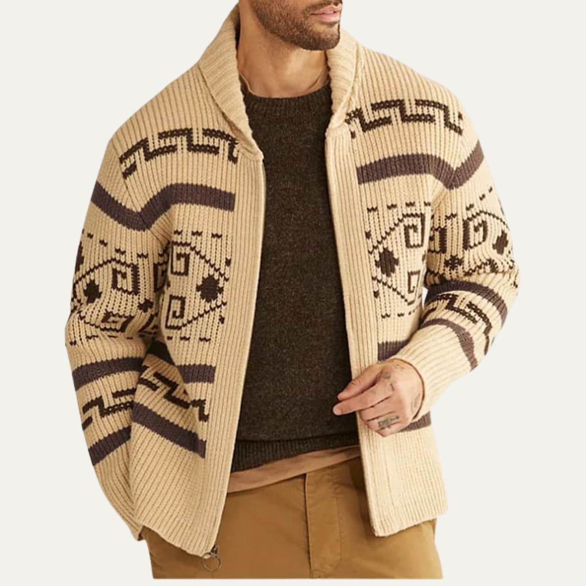 Gilet cardigan homme en maille style sud-ouest à col châle