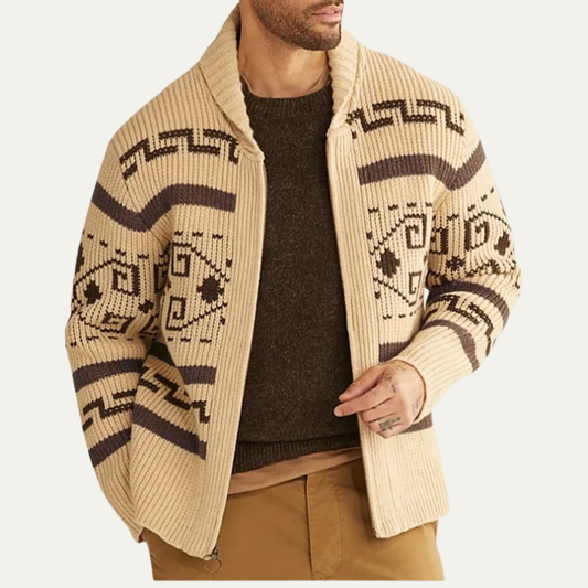 Gilet cardigan homme en maille style sud-ouest à col châle