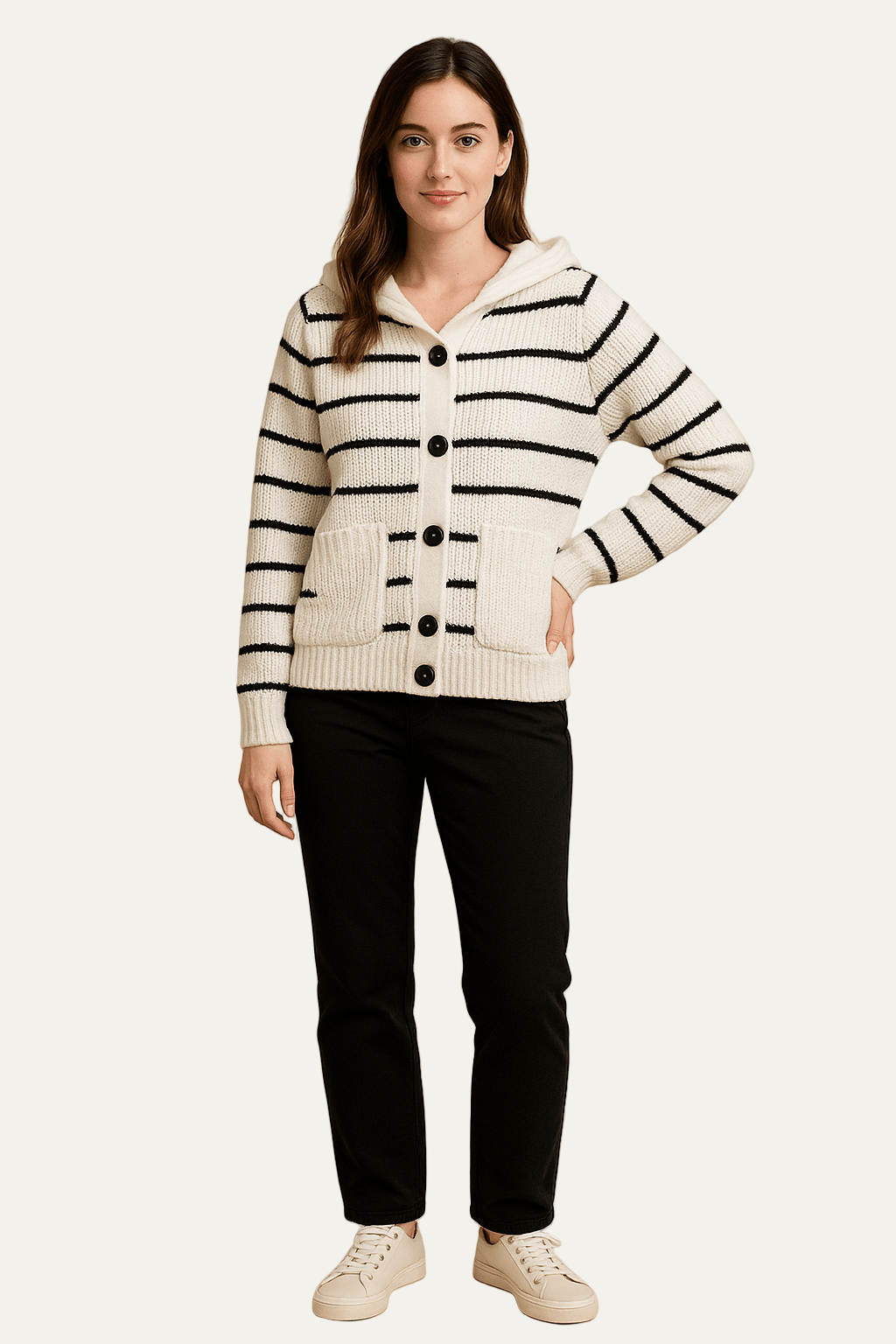 Gilet cardigan rayé à capuche pour femme