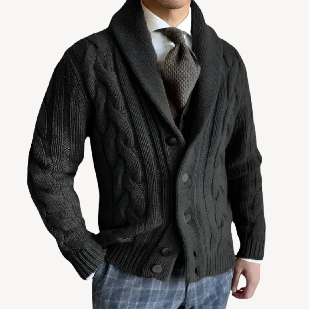 Gilet châle en maille torsadée pour homme