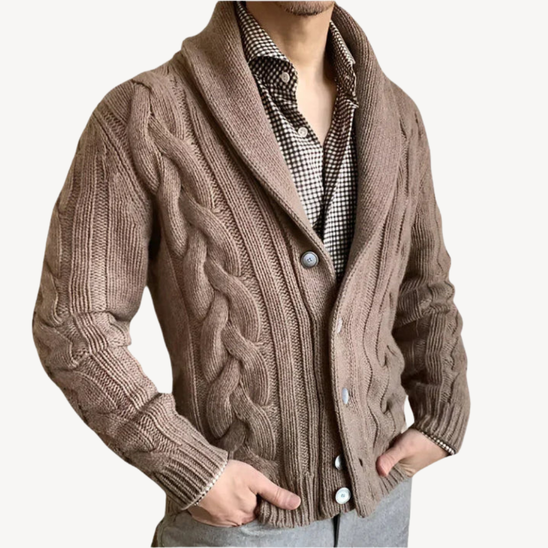 Gilet châle en maille torsadée pour homme