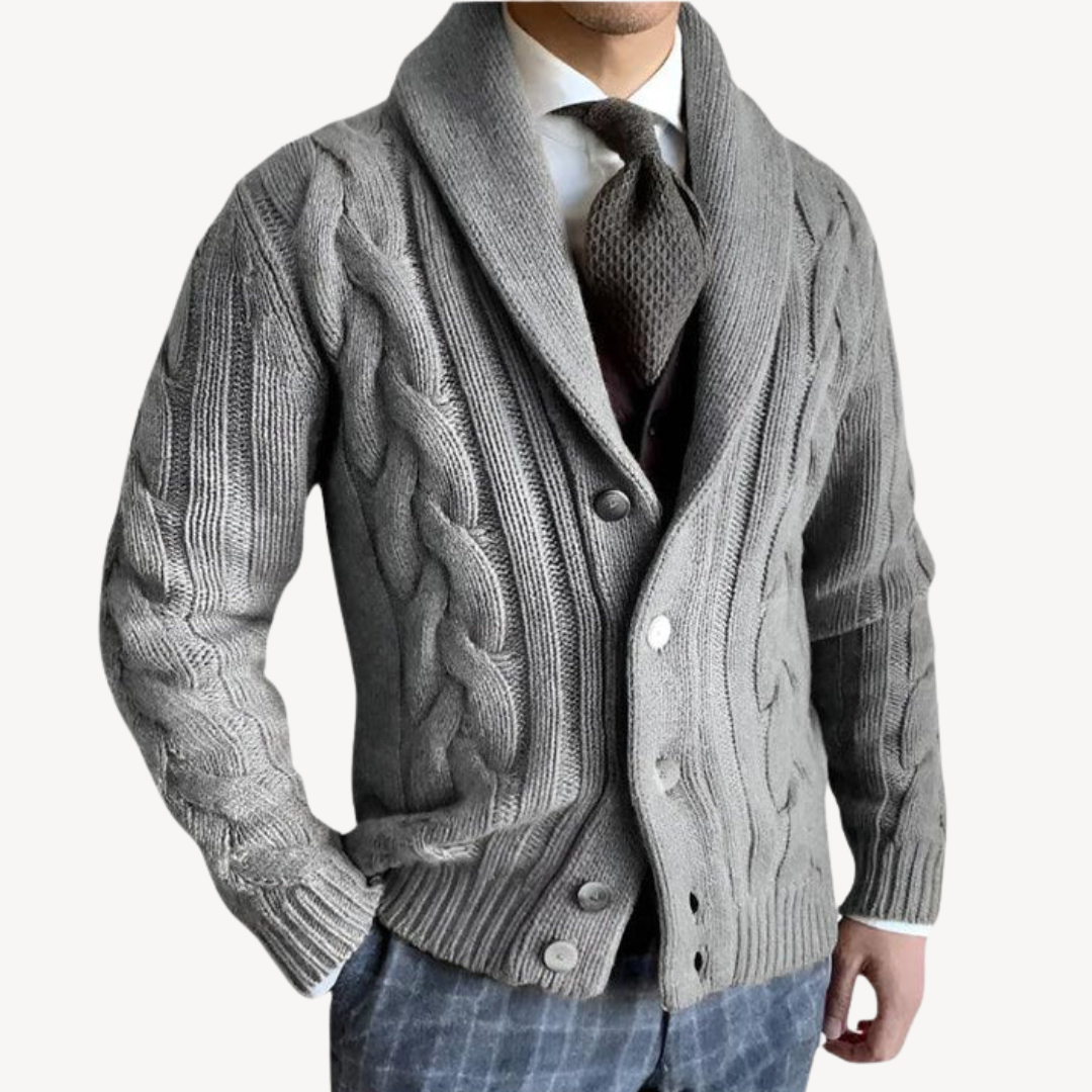 Gilet châle en maille torsadée pour homme
