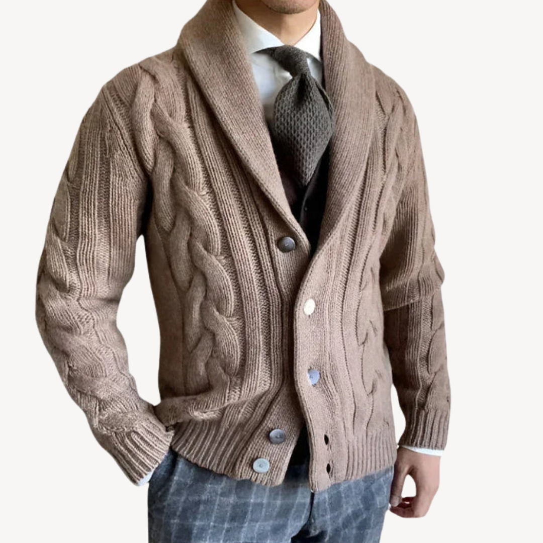 Gilet châle en maille torsadée pour homme