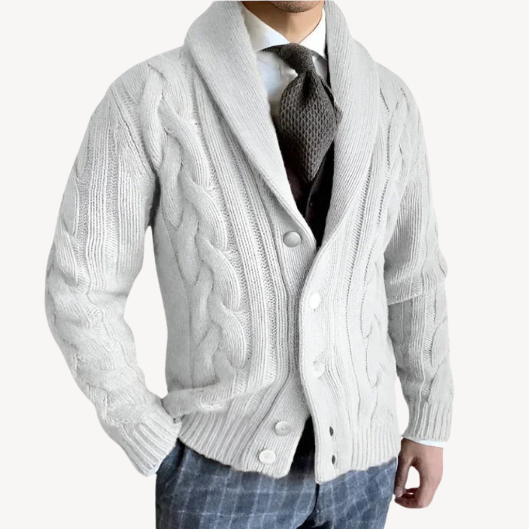 Gilet châle en maille torsadée pour homme