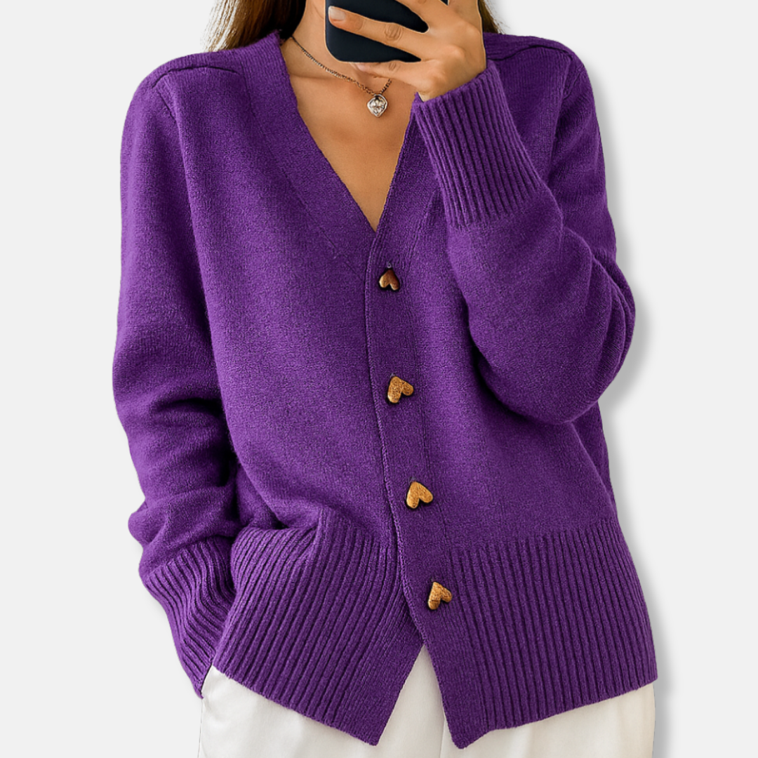 Gilet chaud à col en V et boutons en forme de cœur pour femme