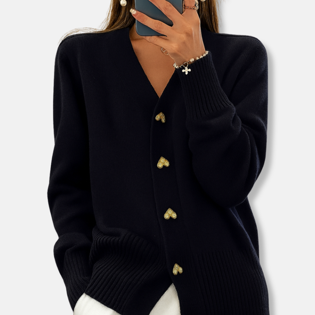 Gilet chaud à col en V et boutons en forme de cœur pour femme
