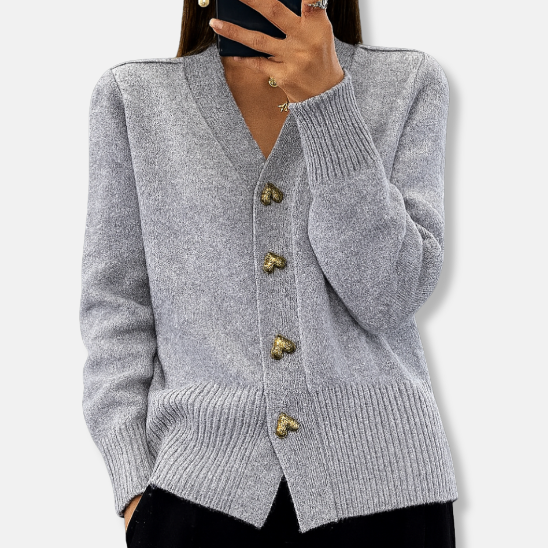 Gilet chaud à col en V et boutons en forme de cœur pour femme