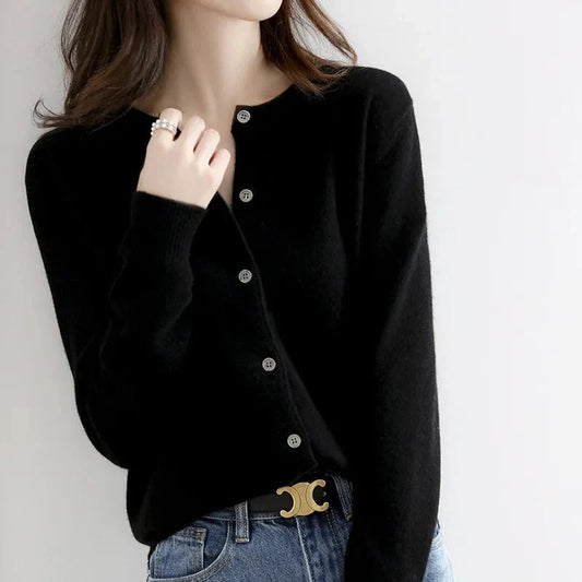 Gilet classique boutonné à col rond pour femme