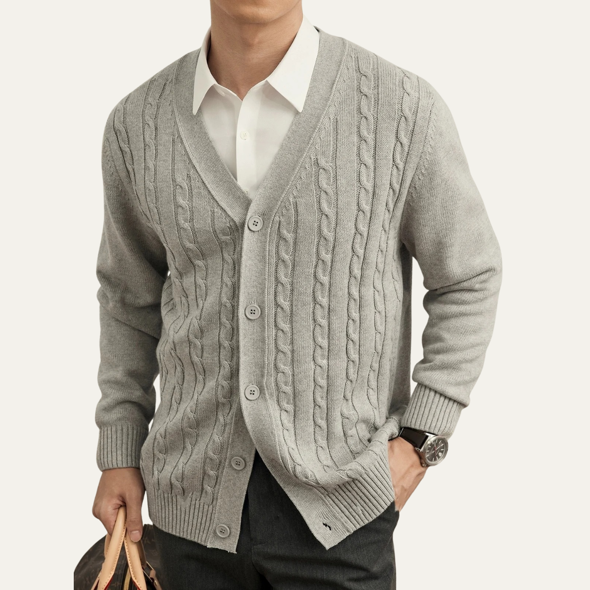 Gilet classique en maille torsadée pour homme