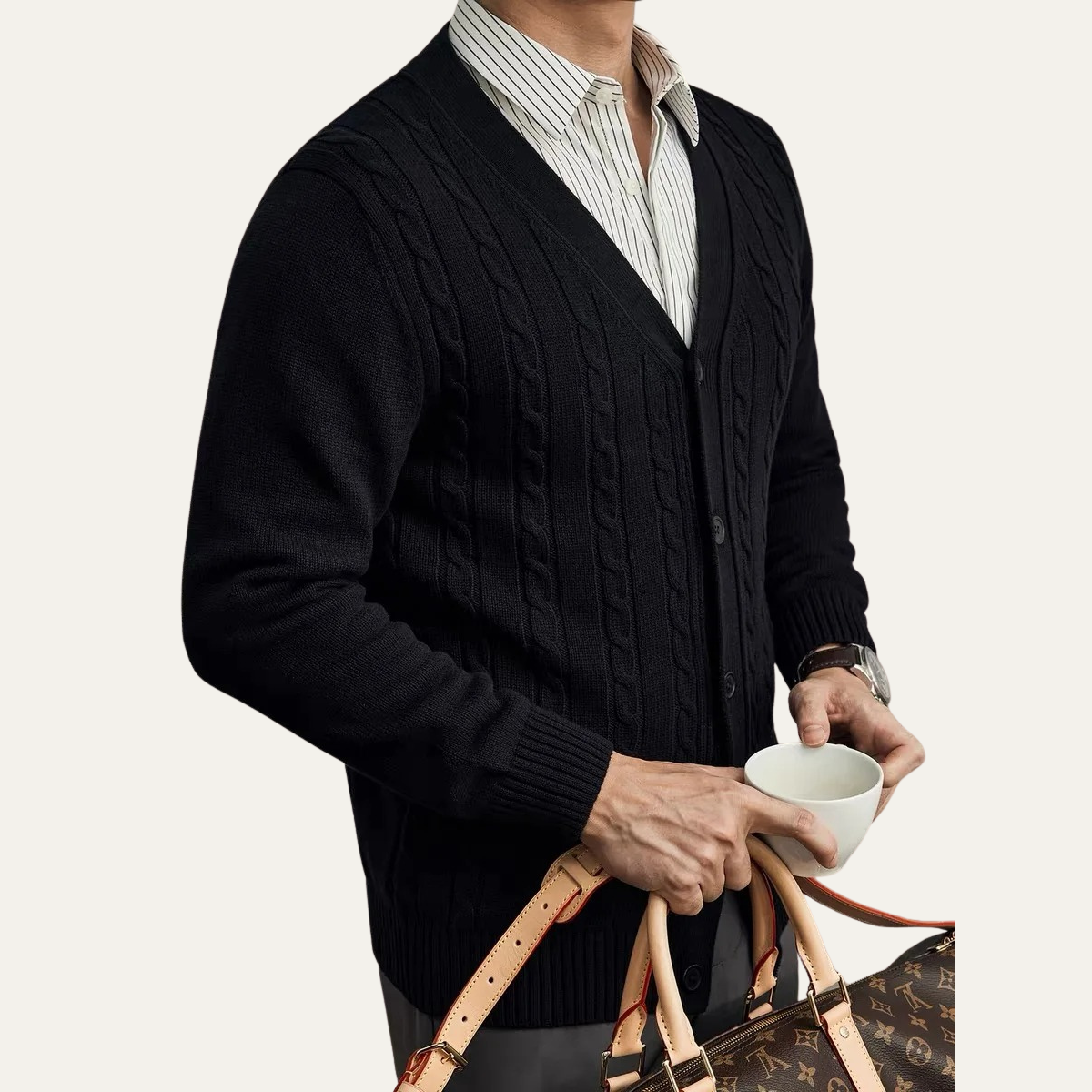Gilet classique en maille torsadée pour homme