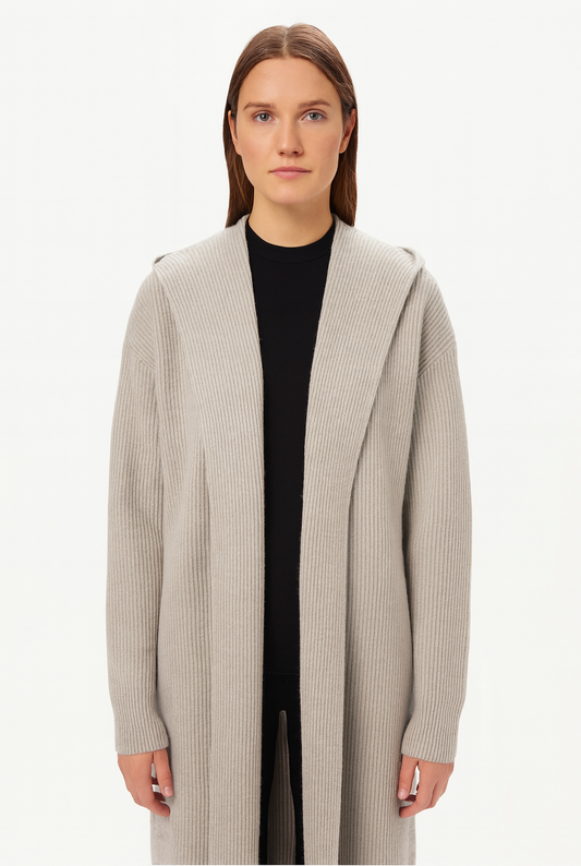 Gilet côtelé à capuche châle pour femme