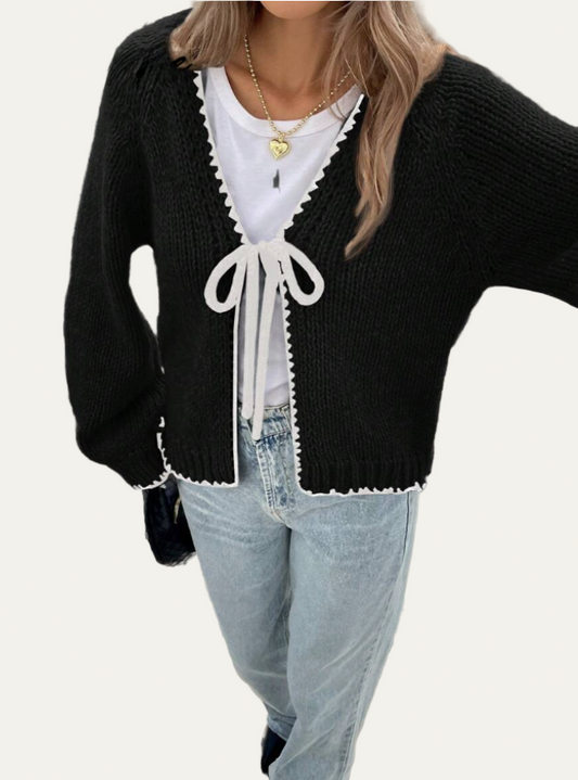 Gilet court à nœud papillon festonné pour femme