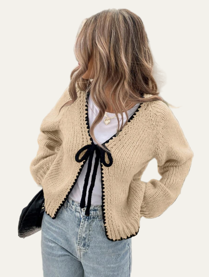 Gilet court à nœud papillon festonné pour femme