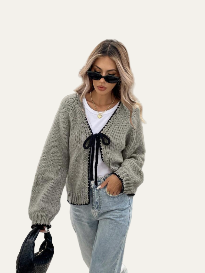Gilet court à nœud papillon festonné pour femme