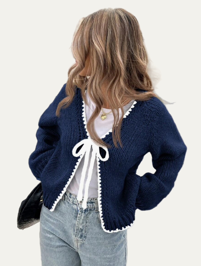 Gilet court à nœud papillon festonné pour femme