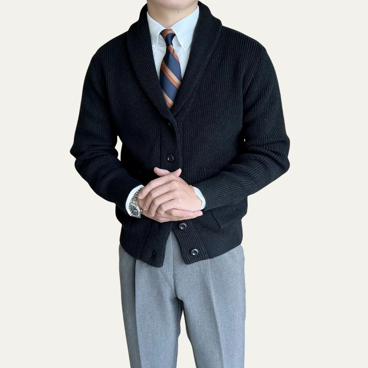 Gilet d'hiver en maille côtelée à col châle pour homme