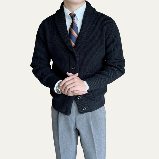Gilet d'hiver en maille côtelée à col châle pour homme