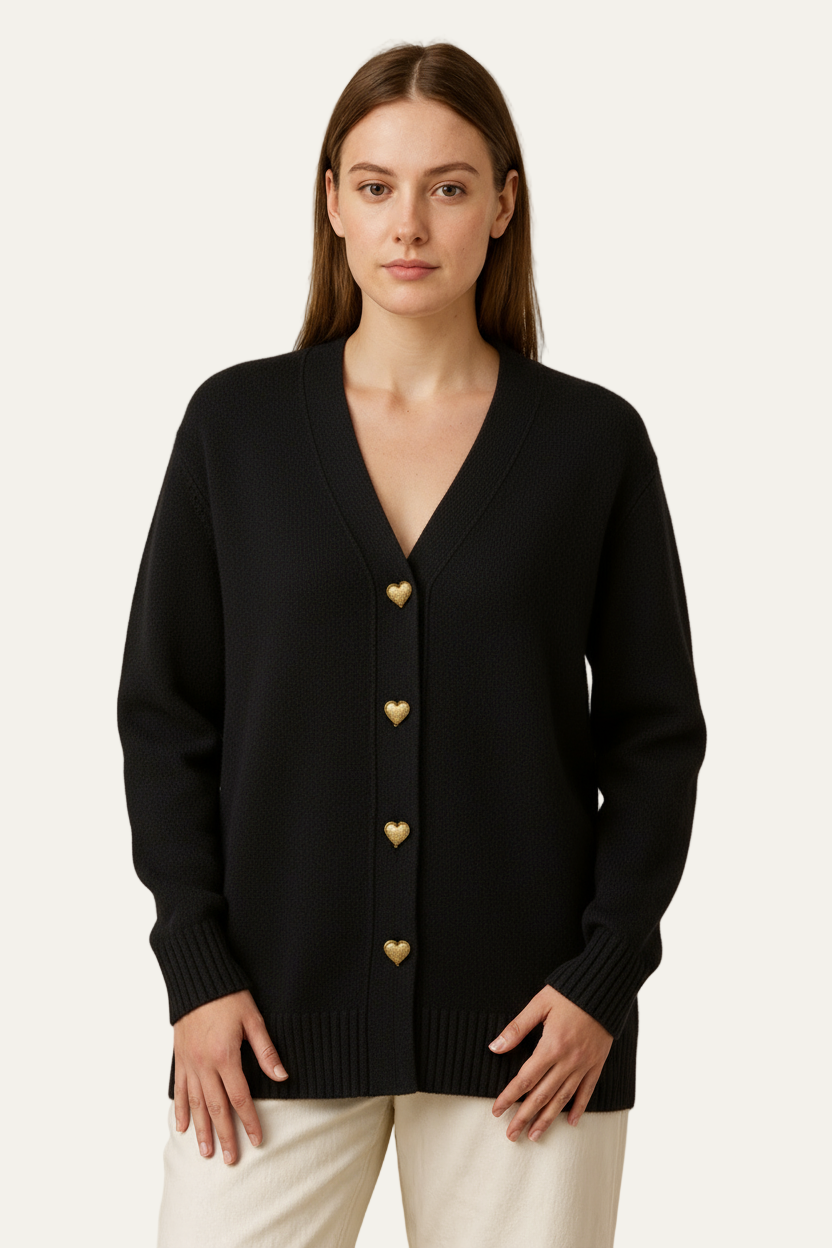Gilet élégant pour femme à col en V et boutons en forme de cœur