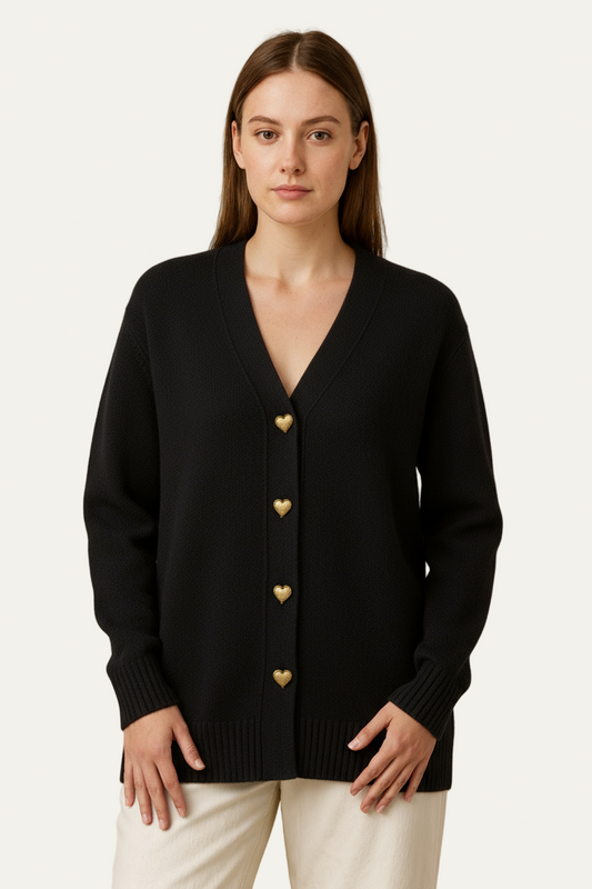 Gilet élégant pour femme à col en V et boutons en forme de cœur