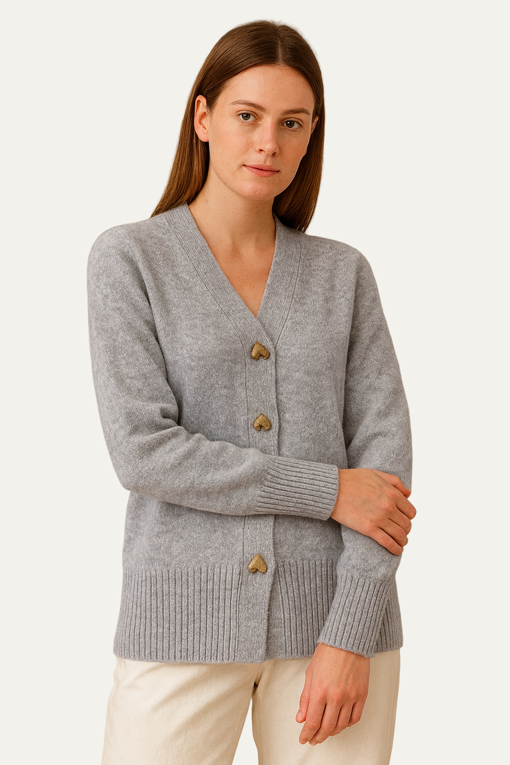 Gilet élégant pour femme à col en V et boutons en forme de cœur