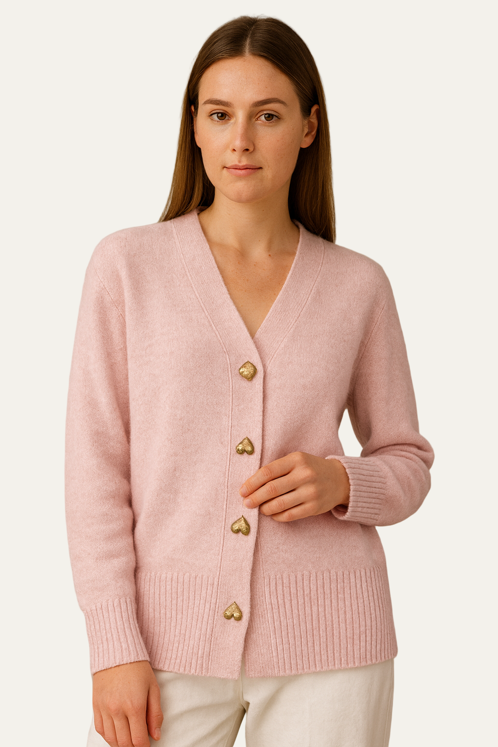Gilet élégant pour femme à col en V et boutons en forme de cœur