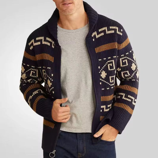 Gilet en maille Fair Isle à col châle épais pour homme