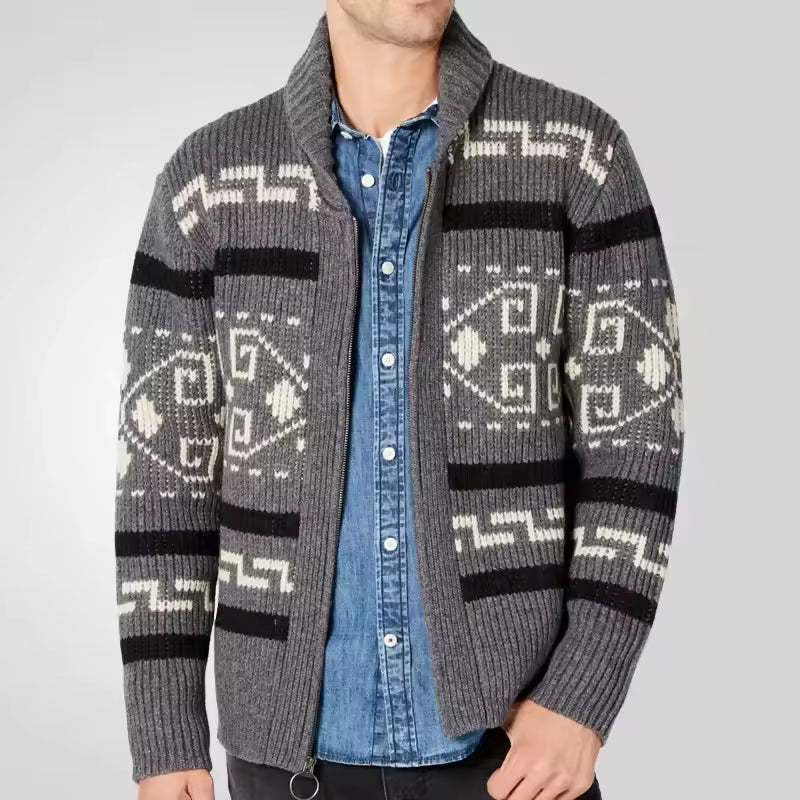 Gilet en maille Fair Isle à col châle épais pour homme