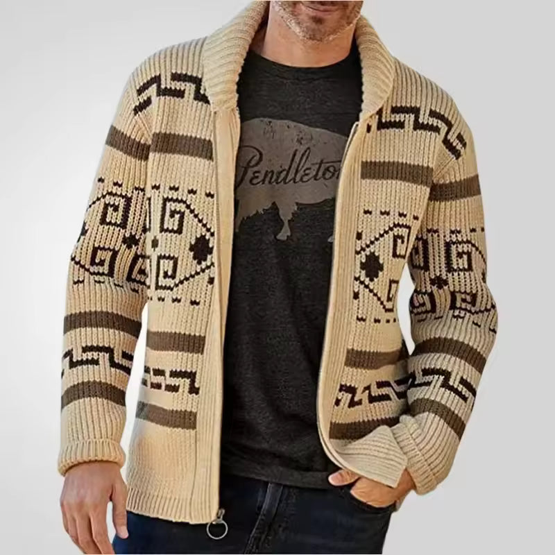 Gilet en maille Fair Isle à col châle épais pour homme