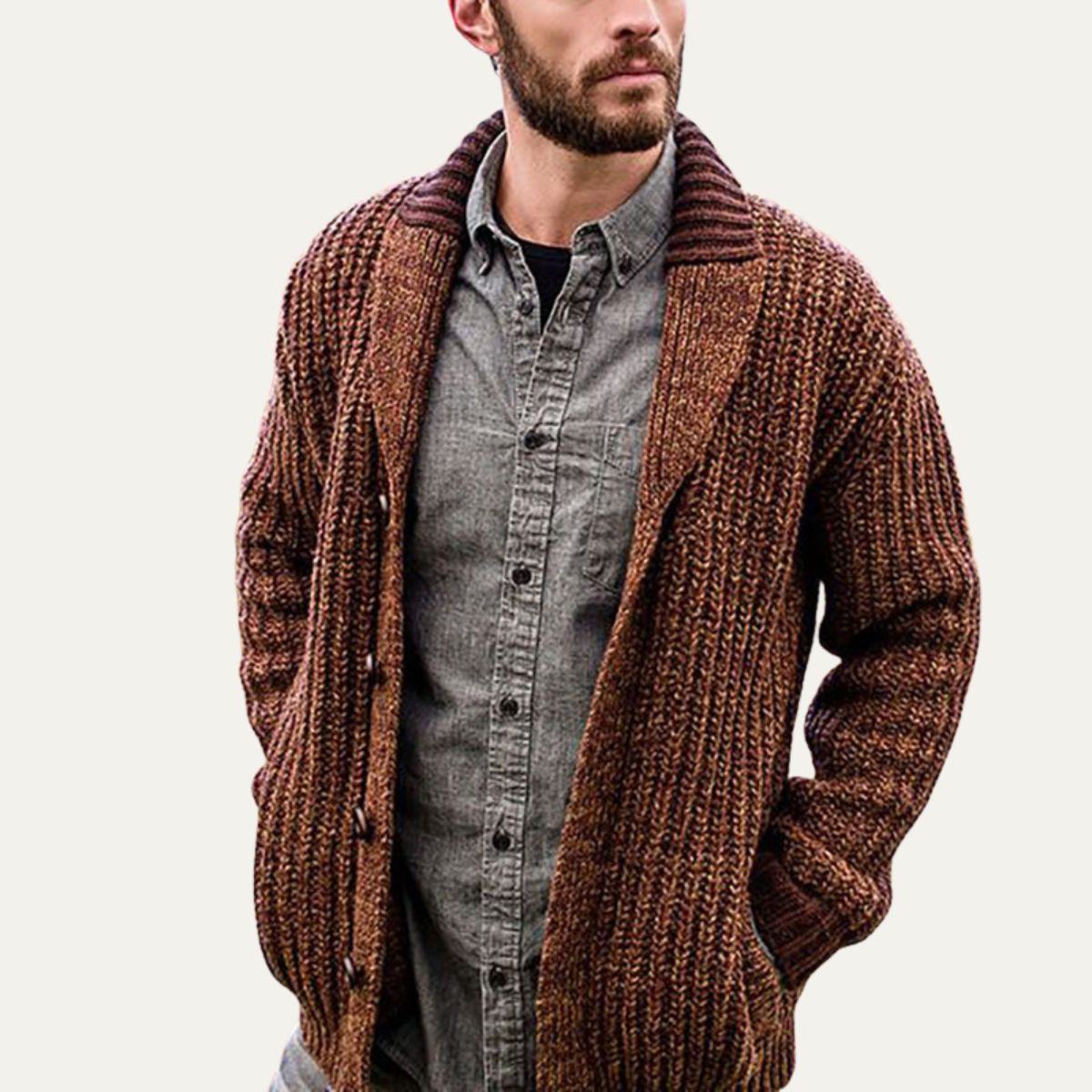 Gilet en maille côtelée à col châle pour homme